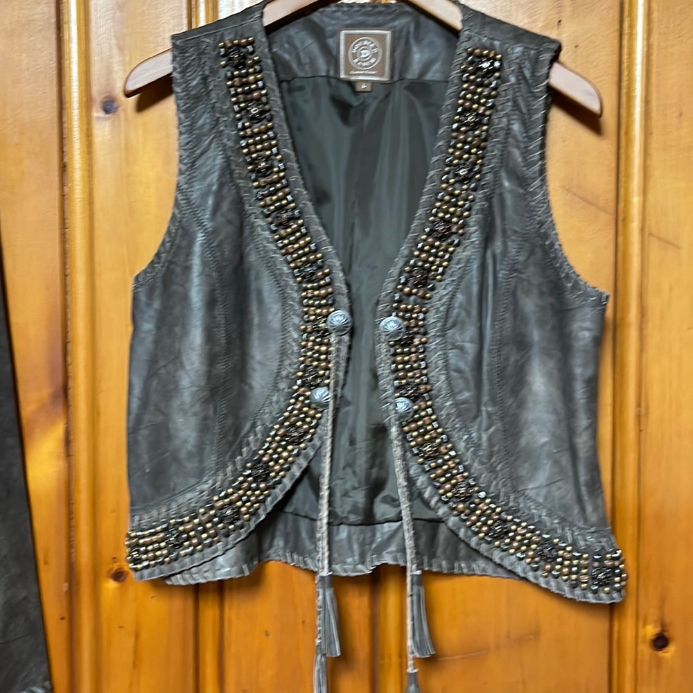 DDR Leather Vest with Stud Work, Conchos and Tassels. Sz L